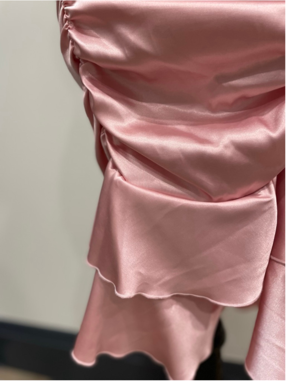 Vintage Jessica McClintock Satin Pink Strapless Ruched Ruffle Dress 4 Glam Party - Picture 3 of 6